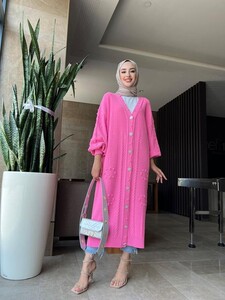 PONP TAŞLI DÜĞMELİ KABARTMALI TRİKO HIRKA A9-4-8073-16-GÜL - 