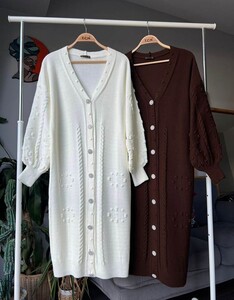 PONP TAŞLI DÜĞMELİ KABARTMALI TRİKO HIRKA A9-4--8073-37-KAHVE - 