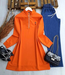 POYV KİRAZ TAŞLI YARIM FERMUARLI TUNİK C8-5351-15-ORANJ - 