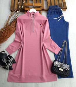 POYV KİRAZ TAŞLI YARIM FERMUARLI TUNİK B11-2-5351-16-GÜL - 