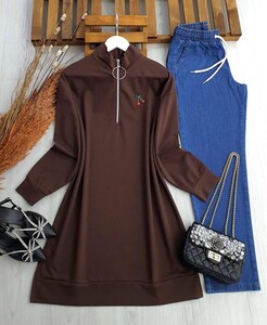 POYV KİRAZ TAŞLI YARIM FERMUARLI TUNİK B11-2-5351-37-KAHVE - 