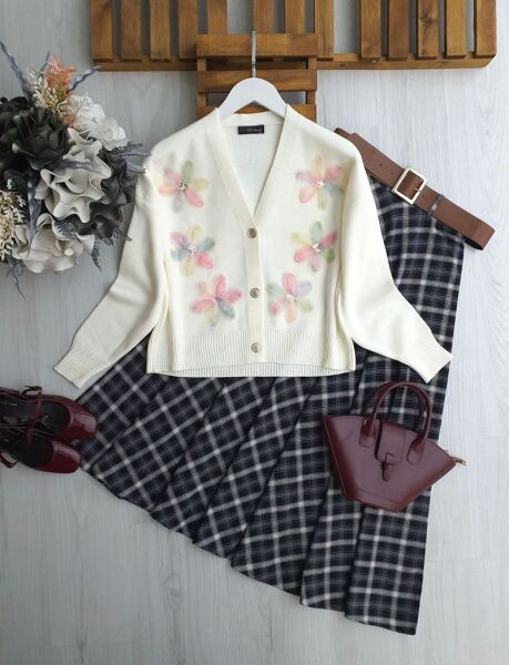 POZFE AKSESUARLI TRİKO HIRKA 8194-05-PUDRA - 1