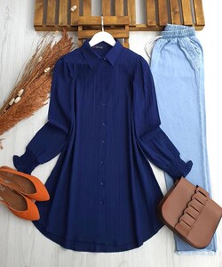 PUE KOL GİPELİ SALAŞ TUNİK B8-1-5436-12-LACİVERT - 