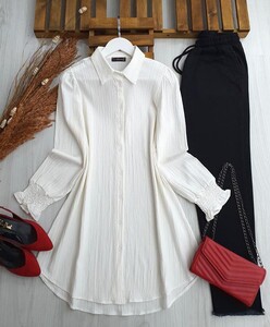 PUE KOL GİPELİ SALAŞ TUNİK B8-1-5436-50-KEMİK - 