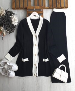 PUGSE ÖNÜ DÜĞMELİ SÜS CEPLİ TRİKO TAKIM 8156-01-SİYAH - 