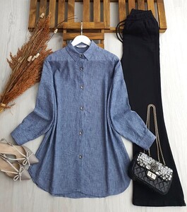 PUNE METAL DÜĞMELİ OVERSİZE GÖMLEK A6-1-5417-12-LACİVERT - 