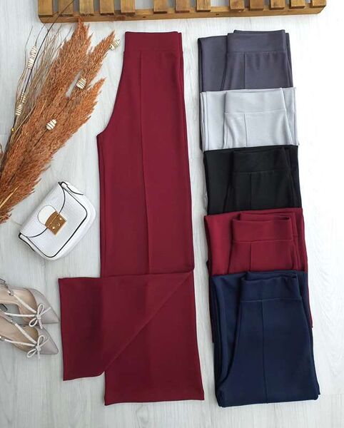 PUNEY ÇIMALI YÜKSEK BEL BELİ LASTİKLİ MUADİL PANTOLON A9-3-6052-04-BORDO - 1