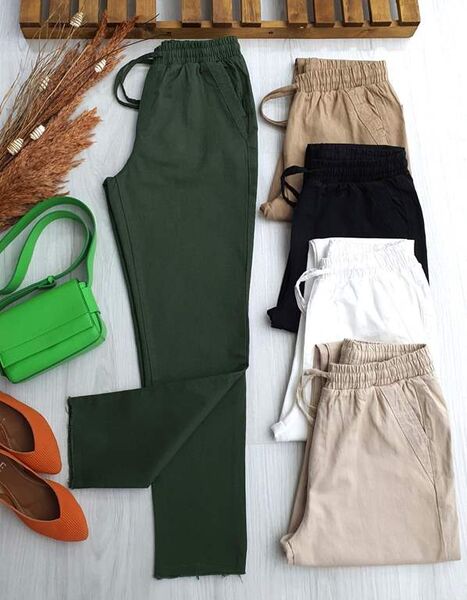 PUSE PAÇALARI PÜSKÜLLÜ BELİ LASTİKLİ GABARDİN PANTOLON A6-3-6046-09-HAKİ - 1