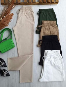 PUSE PAÇALARI PÜSKÜLLÜ BELİ LASTİKLİ GABARDİN PANTOLON A8-1-6046-34-BEJ - 