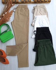 PUSE PAÇALARI PÜSKÜLLÜ BELİ LASTİKLİ GABARDİN PANTOLON A8-1-6046-43-CAMEL - 