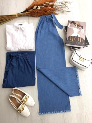 PÜSKÜLLÜ BELİ LASTİKLİ BOL PAÇA KOT A4-1-6020-56-AÇIK KOT - 