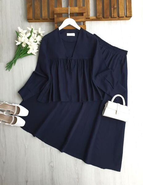 PUVFA ÖN TEK BAĞCIKLI ETEKLİ TAKIM 1734-12-LACİVERT - 1