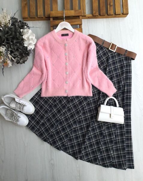 PUVJ TAŞLI ANGORA KISA HIRKA 8162-47-PEMBE - 1