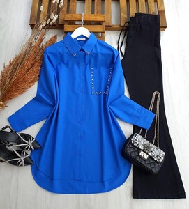 PUY YAKA UCU VE CEP TAŞLI SALAŞ GÖMLEK C8-5305-14-SAKS - 