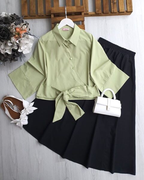 QENA VOLAN KOL ÖN BAĞLAMALI ÇAPRAZ DÜĞMELİ GÖMLEK B7-5-5547-07-YEŞİL - 1