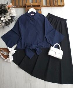 QENA VOLAN KOL ÖN BAĞLAMALI ÇAPRAZ DÜĞMELİ GÖMLEK B7-5-5547-12-LACİVERT - 1