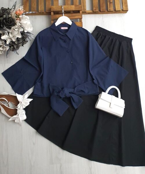 QENA VOLAN KOL ÖN BAĞLAMALI ÇAPRAZ DÜĞMELİ GÖMLEK B7-5-5547-12-LACİVERT - 1