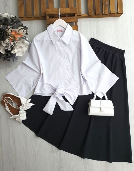 QENA VOLAN KOL ÖN BAĞLAMALI ÇAPRAZ DÜĞMELİ GÖMLEK B7-5-5547-20-BEYAZ - 1