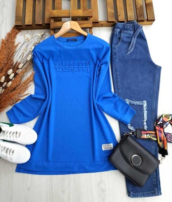 QUALITY KABARTMA BASKILI TUNİK 5229-14-SAKS - 
