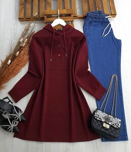 RANEV RENKLİ DÜĞMELİ CEPLİ TUNİK C-2-5368-04-BORDO - 