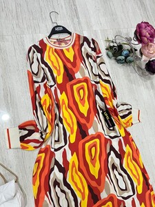 RİBANALI BATIK DESENLİ SALAŞ VİSKON ELBİSE A10-3-2285-03-KIRMIZI - 2