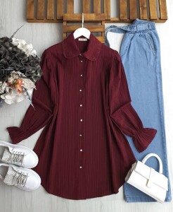 RUBAY YAKA VE KOL UCU DANTEL TUNİK A9-3-5525-04-BORDO - 