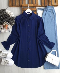 RUBAY YAKA VE KOL UCU DANTEL TUNİK C2-5525-12-LACİVERT - 1