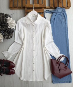 RUBAY YAKA VE KOL UCU DANTEL TUNİK C2-5525-20-BEYAZ - 