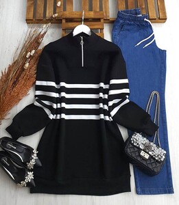 RUSE ÇİZGİLİ FERMUARLI SWEAT A3-3-5377-01-SİYAH - 