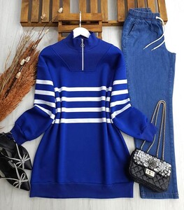 RUSE ÇİZGİLİ FERMUARLI SWEAT A3-3-5377-14-SAKS - 