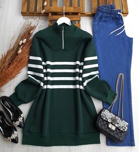 RUSE ÇİZGİLİ FERMUARLI SWEAT A3-3-5377-27-ZÜMRÜT - 