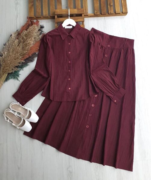 RÜZGA ETEK ÖNÜ DÜĞMELİ NUBUK CUPRA İKİLİ TAKIM B3-4-1711-04-BORDO - 1