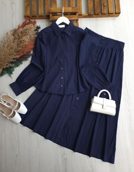 RÜZGA ETEK ÖNÜ DÜĞMELİ NUBUK CUPRA İKİLİ TAKIM B3-4-1711-12-LACİVERT - 1