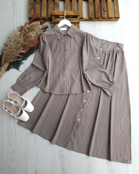 RÜZGA ETEK ÖNÜ DÜĞMELİ NUBUK CUPRA İKİLİ TAKIM B3-4-1711-25-VİZON - 1