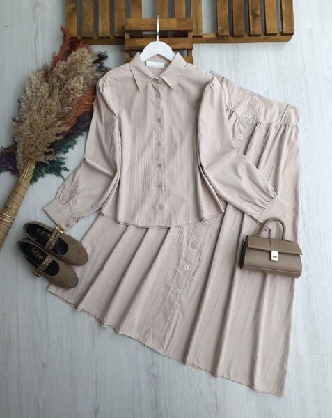 RÜZGA ETEK ÖNÜ DÜĞMELİ NUBUK CUPRA İKİLİ TAKIM B3-4-1711-34-BEJ - 1