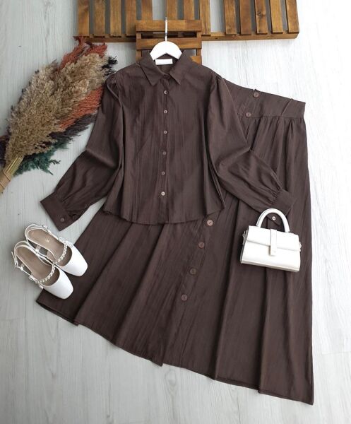 RÜZGA ETEK ÖNÜ DÜĞMELİ NUBUK CUPRA İKİLİ TAKIM B3-4-1711-37-KAHVE - 1