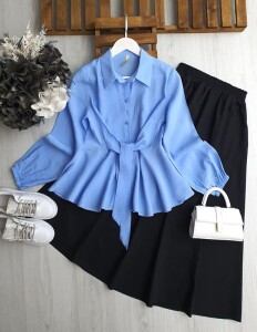 SAHE ÖNDEN BAĞLAMA DETAYLI GÖMLEK A6-1-5526-10-MAVİ - 