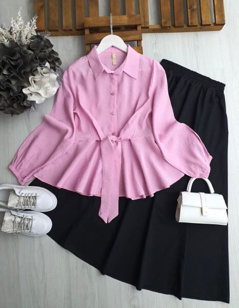 SAHE ÖNDEN BAĞLAMA DETAYLI GÖMLEK D7-5526-47-PEMBE - 1