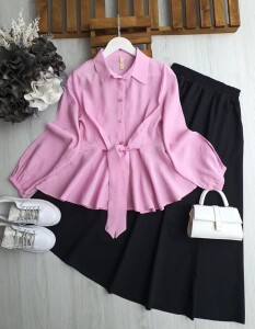 SAHE ÖNDEN BAĞLAMA DETAYLI GÖMLEK A7-3-5526-47-PEMBE - 