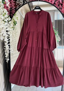 SAYLA PATLI YARIM DÜĞMELİ SALAŞ ELBİSE 2357-04-BORDO - 