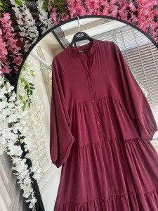 SAYLA PATLI YARIM DÜĞMELİ SALAŞ ELBİSE 2357-04-BORDO - 2