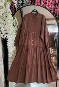 SAYLA PATLI YARIM DÜĞMELİ SALAŞ ELBİSE 2357-37-KAHVE - 