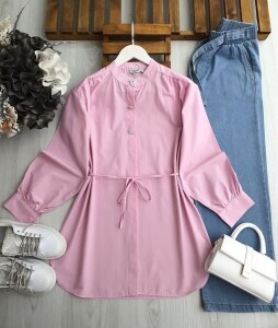 SEH HAKİM YAKA BELİ İPLİ GÖMLEK TUNİK B9-5-5595-47-PEMBE - 