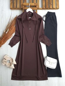SEHA GENİŞ YAKA ÇITÇIT DÜĞMELİ TAMBOY TUNİK B5-5-5407-37-KAHVE - 1
