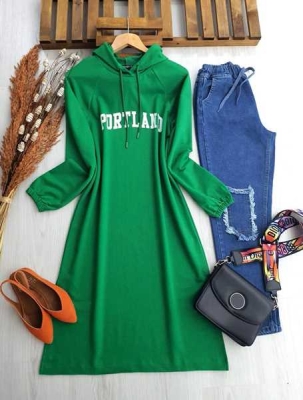 SELGA PORTLAND BASKILI TAM BOY TUNİK C4-5227-54-BENETTON YEŞİLİ - 