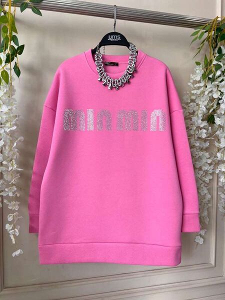 SELV TAŞ İŞLEME YAZILI ÜÇ İPLİK TUNİK B8-1-5473-47-PEMBE - 1