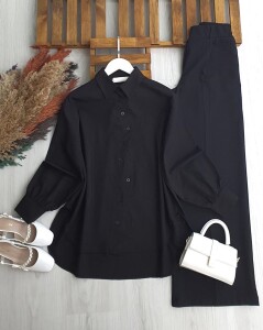 SEMAHE ZİKZAK DÜĞMELİ GÖMLEK TUNİK B3-5 5668-01-SİYAH - 