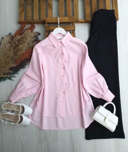 SEMAHE ZİKZAK DÜĞMELİ GÖMLEK TUNİK 5668-05-PUDRA - 