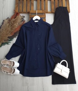 SEMAHE ZİKZAK DÜĞMELİ GÖMLEK TUNİK B3-5 5668-12-LACİVERT - 1