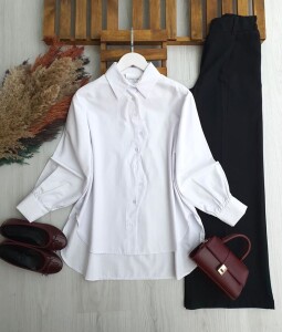 SEMAHE ZİKZAK DÜĞMELİ GÖMLEK TUNİK B3-5 5668-20-BEYAZ - 1